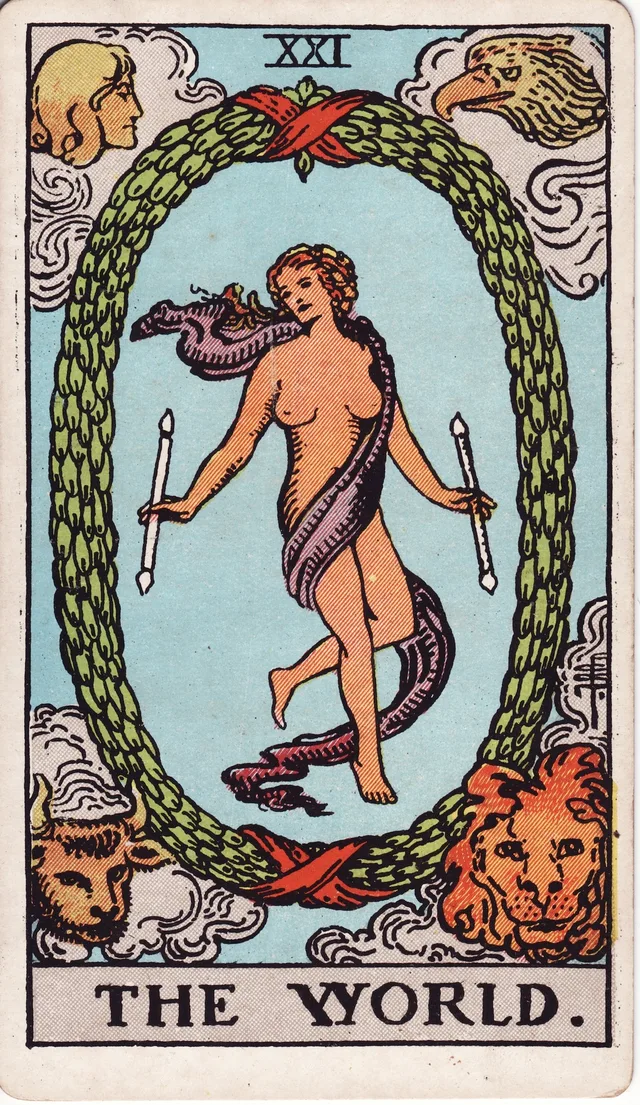 XXI · The World, Rider-Waite-Smith tarot, 1909